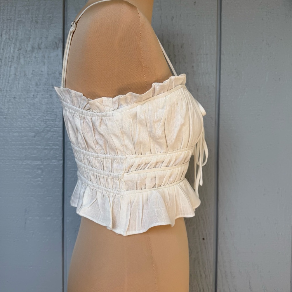 Beachy Linen blend creamy white halter style bodycon summer crop top - Picture 11 of 11